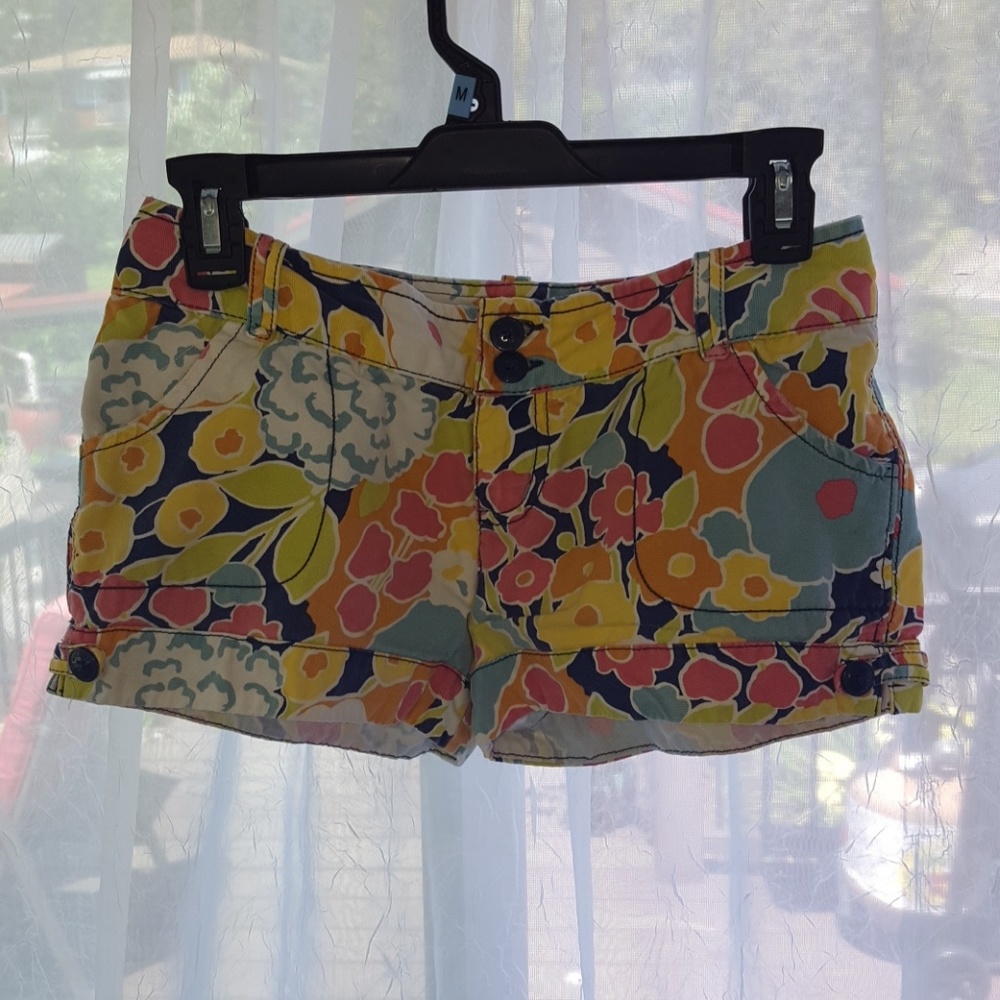 Denim floral print shorts